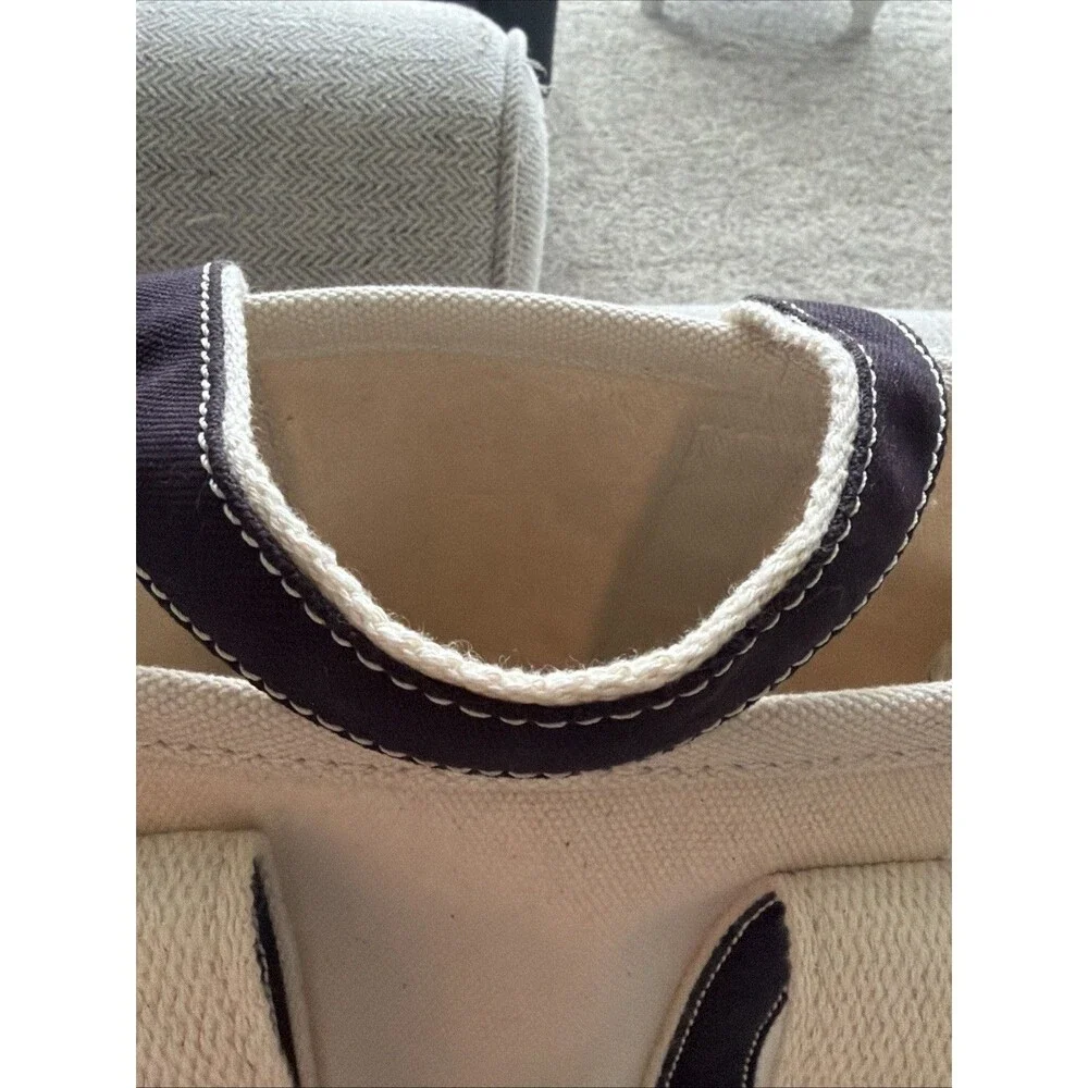 LANDS END Boat Bag Tote Nautical Natural and Navy Stripe Mini